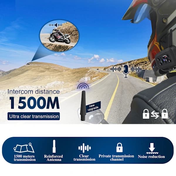 V6 Plus Hjelm Bluetooth Intercom | 1500m Fuld Duplex Motorcykel & Ski Intercom 6129