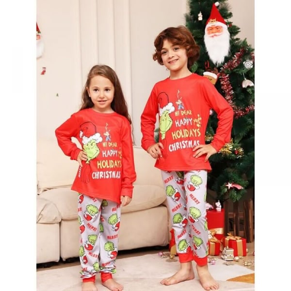 Grinch julpyjamas Familjematchande vuxen barn PJs Set Nattkläder Pyjamas kvinnor 2XL