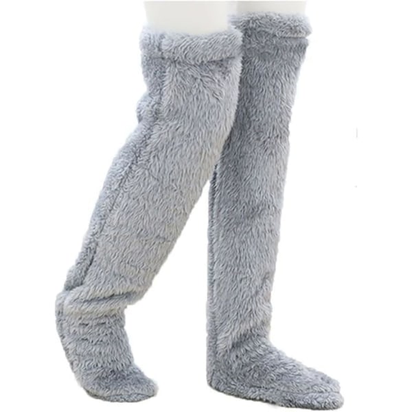 Sokktøfler, sokketøfler for kvinner, varme over kneet fuzzy sokker blå En storlek