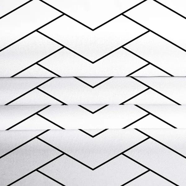 /EA/Svartvitt duschdraperi i tyg med geometrisk V-design med Ste