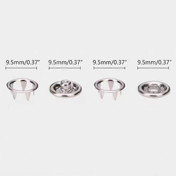 /EA/150 stk. 9,5 mm rustfri fem-klo knapper åbne stift trykknapper