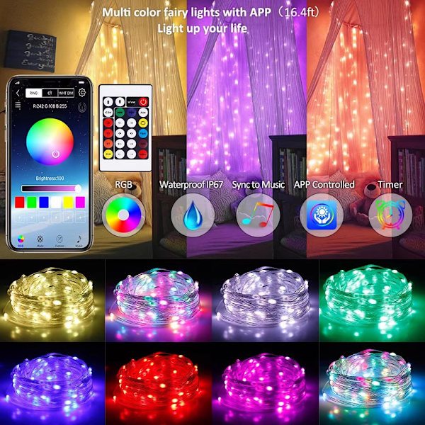 RGB röststyrd färgglad ljusslinga utomhus Bluetooth app fjärrkontroll ljusslinga färgglad färgskiftande smart lädersladd ljusslinga
