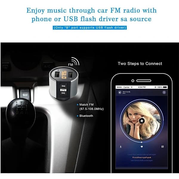 /EA/Bil Bluetooth-kompatibel FM-sender Trådløs håndfri Char sort
