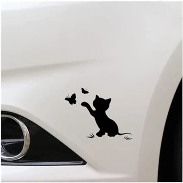 /EA/Bilsticker Sød Kat Sommerfugl Mønster Bil Dekoration Sort, 12*16cm