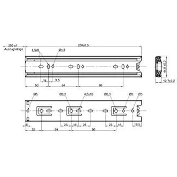 /EA/1 par (2 stk.) fuldt udtræksskinner sort 250 mm (indsat) kugle