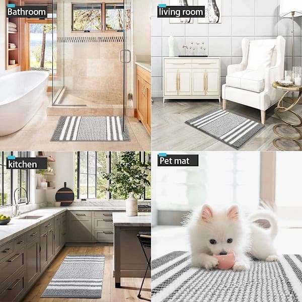 /EA/(Grå) Baderomsmatte 40x 60 cm Ekstra Myk og Absorberende Fluffy Stri