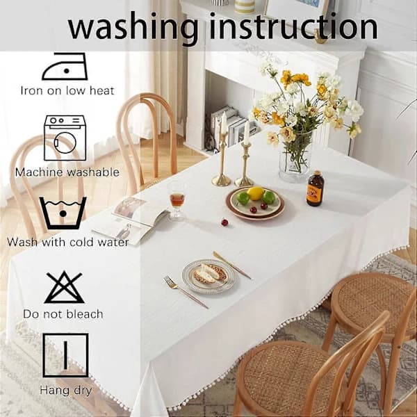 /EA/ Borddug, vaskbar linneddug med kvaster til elegant middagsdekoration