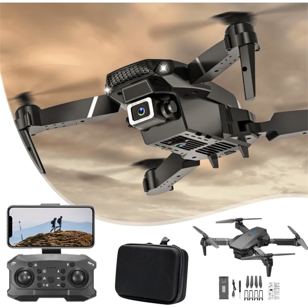 Drone med videokamera, drone med dubbla 1080p Hd Fpv-kamera fjärrkontroll CoBlack