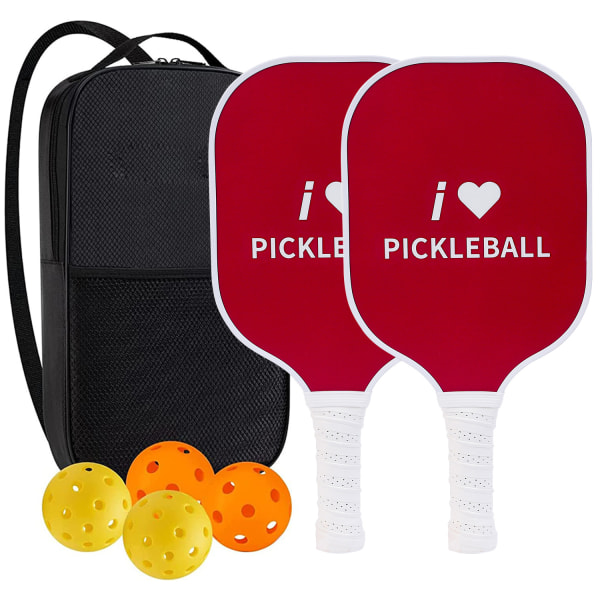 Pickleball Paddlar Racket Set, 2 glasfiber Pickleball Paddlar med 4 bollar 8