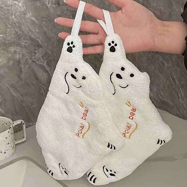 Sæt med 2 Bedårende Håndklæder med Isbjørne, Designet til Ophængning 【white】 2 stk.