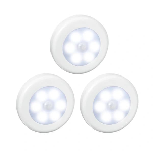 /EA/3-delad rund vit trådlös LED-lampa med rörelsesensor, lämplig
