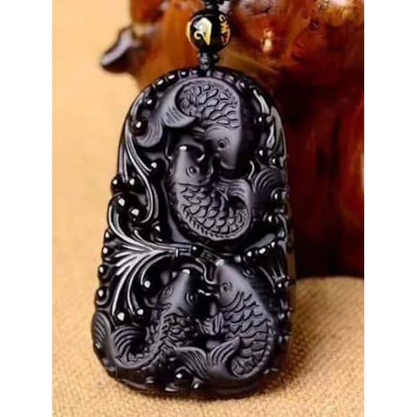 /EA/Obsidian Krystal Amulet Halskæde med Perlekæde til Kvinder