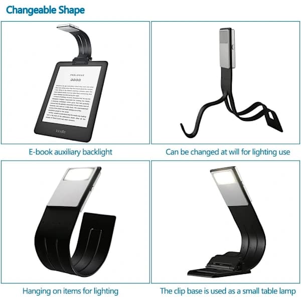 /EA/LED-læselampe med USB, 3 farver læselampe til læsning