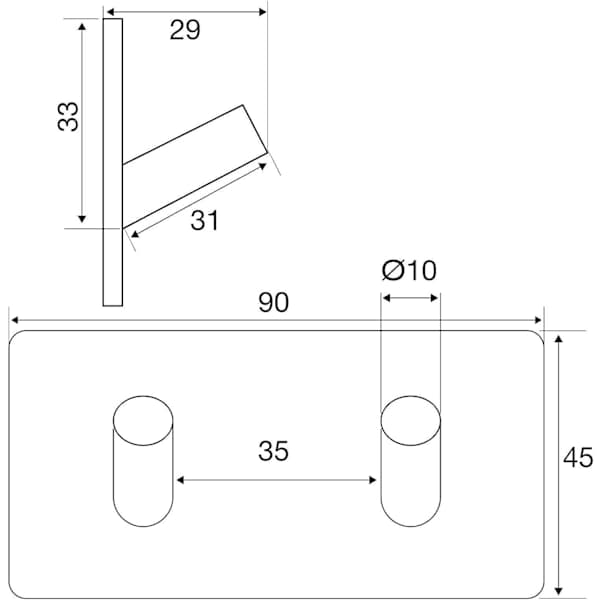 /EA/Dubbla väggkrokar (2 krokar) 90 x 45 x 29 mm borstat rostfritt stål