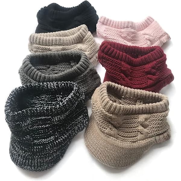/EA/Beige Beanie Tail Vinter Varma Stickad Messy Hög Bun Hästsvans Mössor