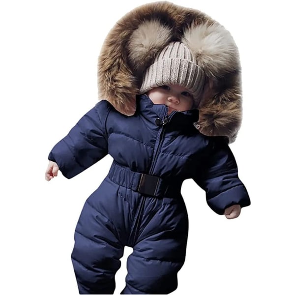 Baby vinter jumpsuit med hette Romper Snowsuit Down Ski Dress Romper Boys Rosa 80 cm
