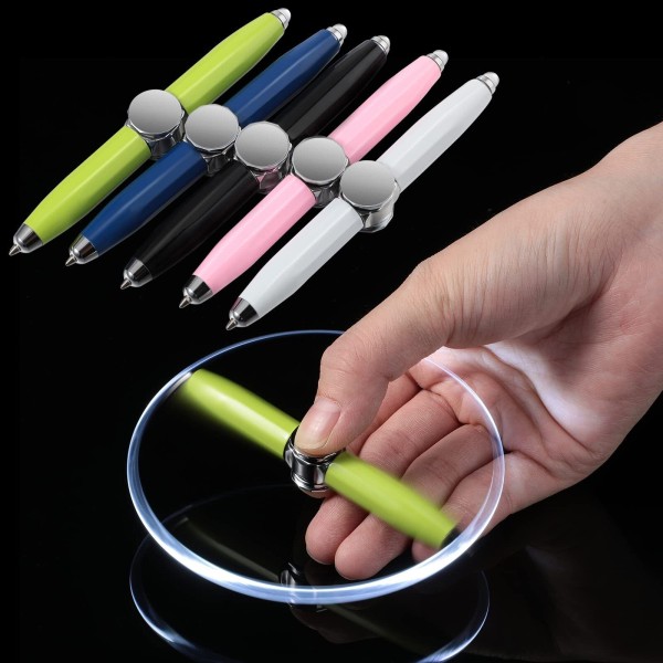 Creative Multi-Function LED Pen Spinning Dekompression Gyro Metal Kuglepen Sort