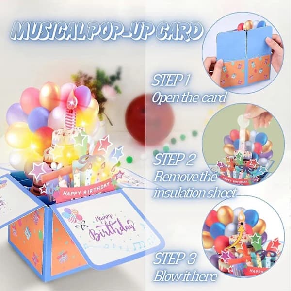 /EA/Bursdagskort 3D pop-up variabelt slukkende lys musikk feiring overraskelsesdesign