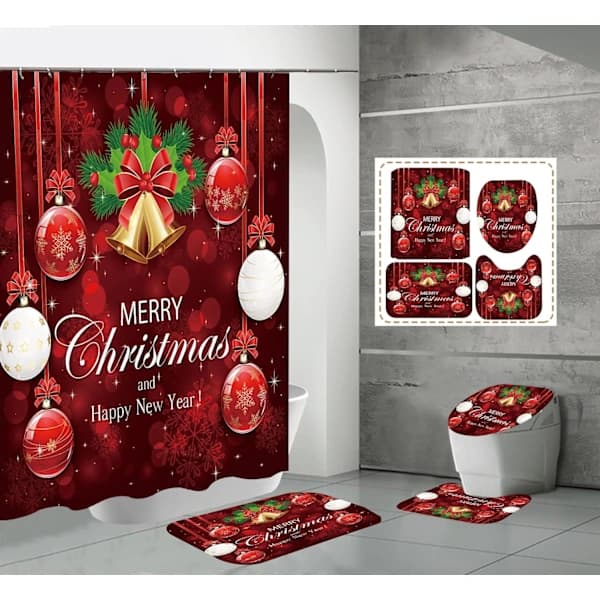 /EA/God Jul Duschdraperisatser för Badrum, 4 Delar Chris