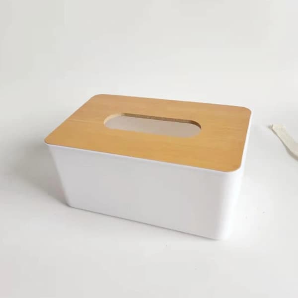 /EA/(Vit) Vävnadslåda i trä, 21x13x9cm, Plast, Rektangulär, för