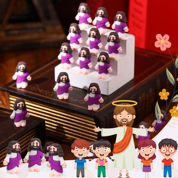 24-50 kpl Jeesus-leluja pääsiäisen mini-kumi-Jeesus-hahmo piiloutumaan ja etsimään Uskonnollisten puolueiden suosikkeja pyhäkoulun askartelukastelahjoja pääsiäismuna-tavaroihin Cyan 50PCS