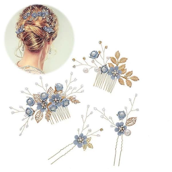 /EA/4-pack hårnålar brudhåraccessoarer bröllopstiara blå kristall elegant design