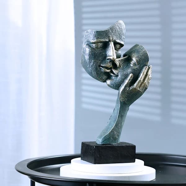 /EA/Eksklusiv dekorationsbuste skulptur elskere i sort/sølv keramik
