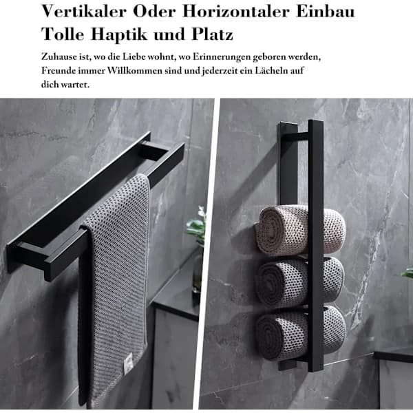 Håndklædeholder uden boring, sort, badeværelse, gæstehåndklædeholder, vægmontering, rustfrit stål, mat håndklædeholder (41cm)-（LST）2-