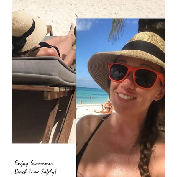 Dame Halmhat Floppy Foldbar Rul Op Strandhat Solhat UPF