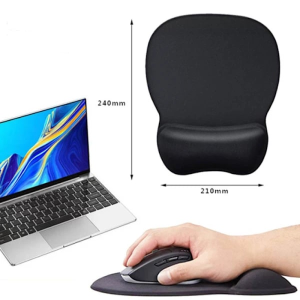 /EA/Musemåtte med ergonomisk håndledsstøtte, musemåtte med memory foam-fyld, tekstureret slidstærk vaskbar, sort