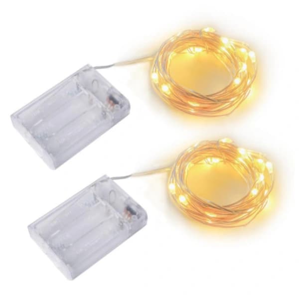 /EA/Batteridriven LED-lampa, 2-pack 20LED koppartråd LED, lämplig