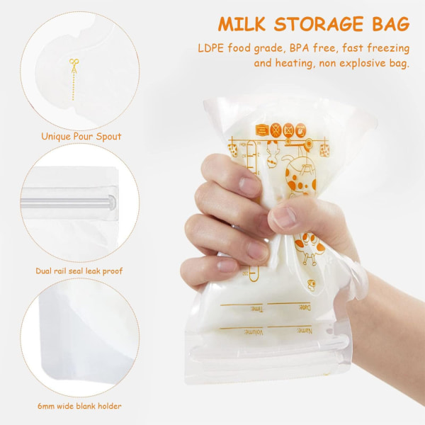 Bröstmjölkspåsar, amningspåse, 30 stycken förvaringspåse för bröstmjölk, behållare för bröstmjölk, 250 ml förvaringspåsar för bröstmjölk Orang