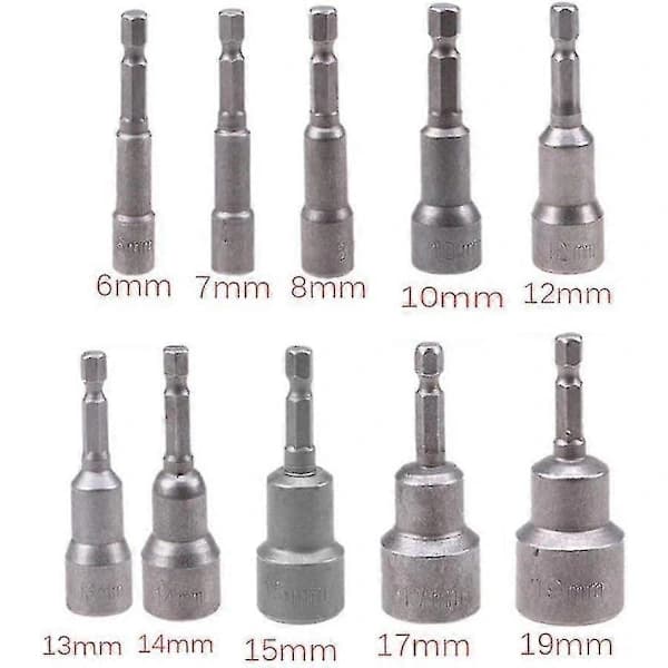 /EA/6-19mm Magnetisk Mutterdragare Borr Bits Set 1/4 Tum Hex Skaft Snabbväxling Metrisk Mutterdragare Set - 14st-XT