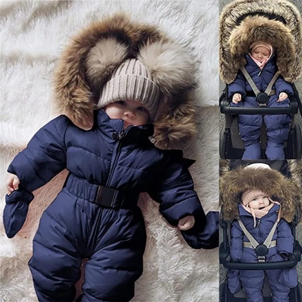 Baby vinter jumpsuit med hette Romper Snowsuit Down Ski Dress Romper Boys Rosa 70 cm