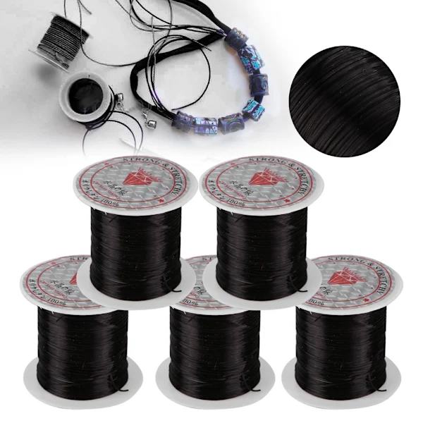 /EA/5 ruller Crystal Line Beads String Wire Smykker Materiale Elastisk tråd for smykker DIY (svart)