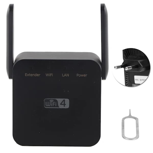 /EA/WIFI Repeatere Mini Dobbelte Antenner Signalforstærker Range Extender 300Mbps Sort 100‑240VEU-stik