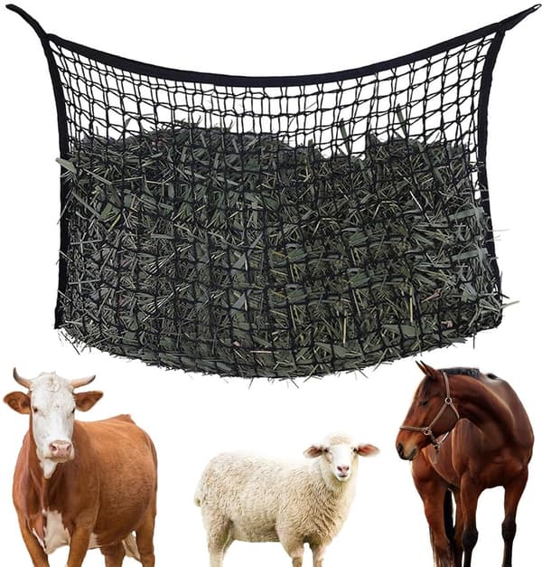 Hest Hønet Langsom Foderautomat, Knudeløs Kraftig Polyester Hængende Foderpose til Stald Trailer Lade, Sort 160 x 100 cm