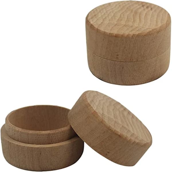 /EA/2 stk. Mini Rund Træ Ring Smykkeskrin Bryllupsring Æske Solid