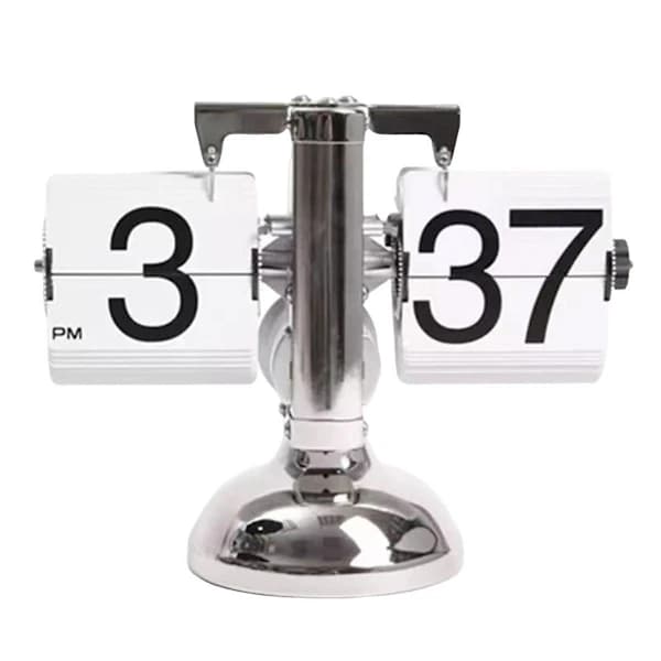 Retro Flip Clock Quartz Bordsklocka med Metallram för Hemmakontor Vit Silver