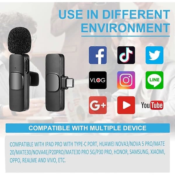 /EA/ Trådlös Lavalier Mikrofon för Typ-C Telefon, Plug-Play Trådlös Mikrofon med 2