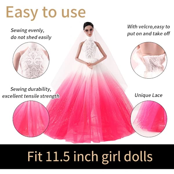 /EA/1 stk Barbie dukke gradient pudder brudekjole klær og tilbehør