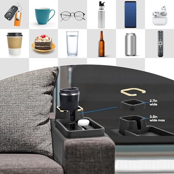 /EA/ Sklisikker silikonkoppholderbrett med koppholder; Sofa Armlene T