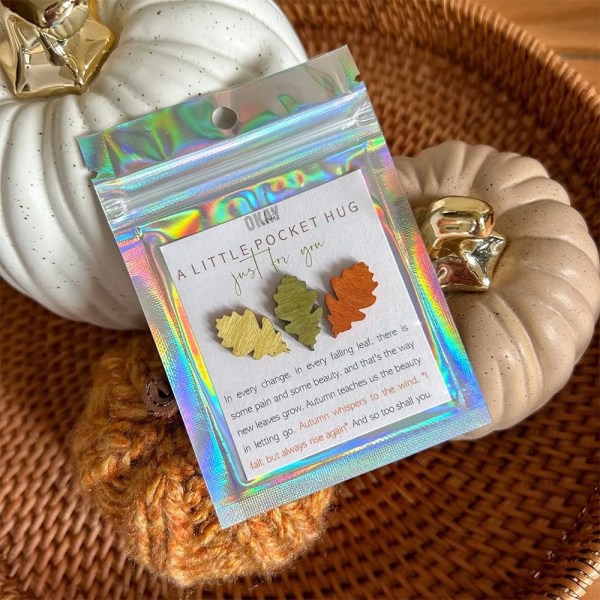 Autumn Leaves Pocket Kram minnessak - Charmig lycka till honom och henne, Fall Leaf Pocket Card Green X yellow
