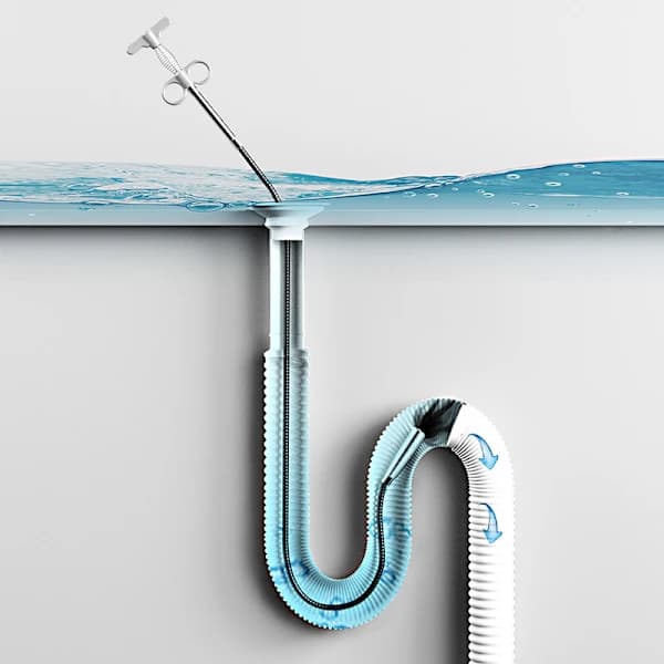 /EA/160cm Hvid Ormeformet Afløbsrenser med Fire Kløer til Afløbsrensning