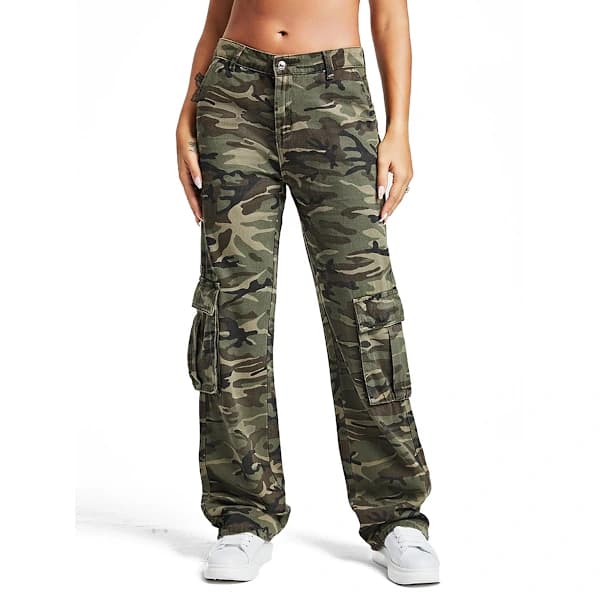 /EA/Dame Cargojeans med Camouflageprint, brede ben M