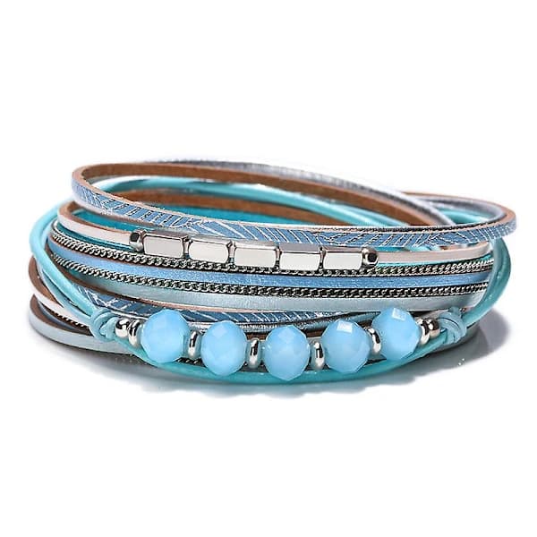 /EA/Boho Pärl Livets Träd magnetiskt läderarmband blå