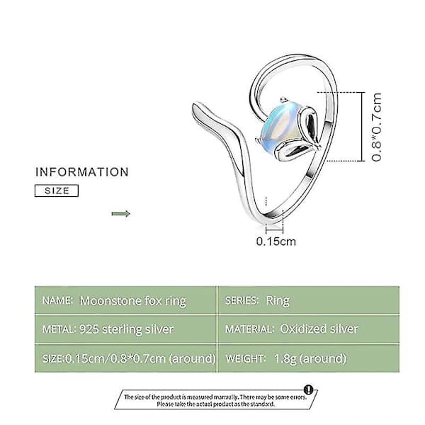/EA/Sterling Silver Månsten Rävring Djur Rävsvans Justerbar Öppen Ring Årsdag