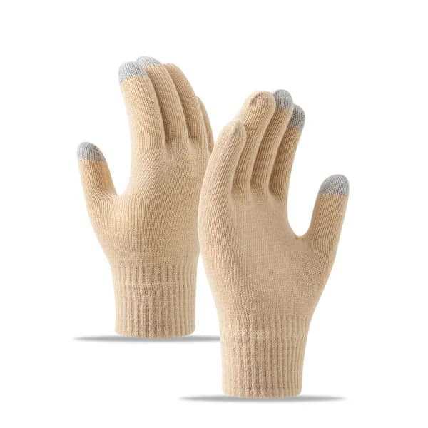 /EA/Beige vinterhandskar med pekskärm, stretchstickade pekskärmshandskar
