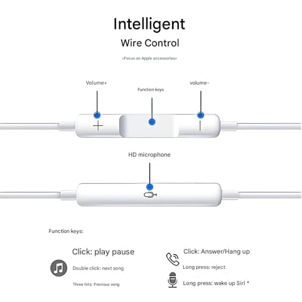 Lightning-kompatibla hörlurar för iPhone med volymkontroll och mikrofon Vit