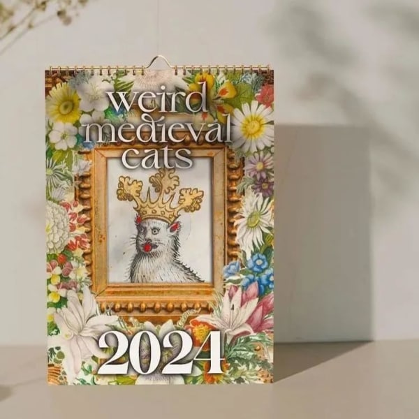 Weird Medieval Cats Calendar, Funny Weird Medieval Cat Calendar 2024,Cat Wall Weird 1 st
